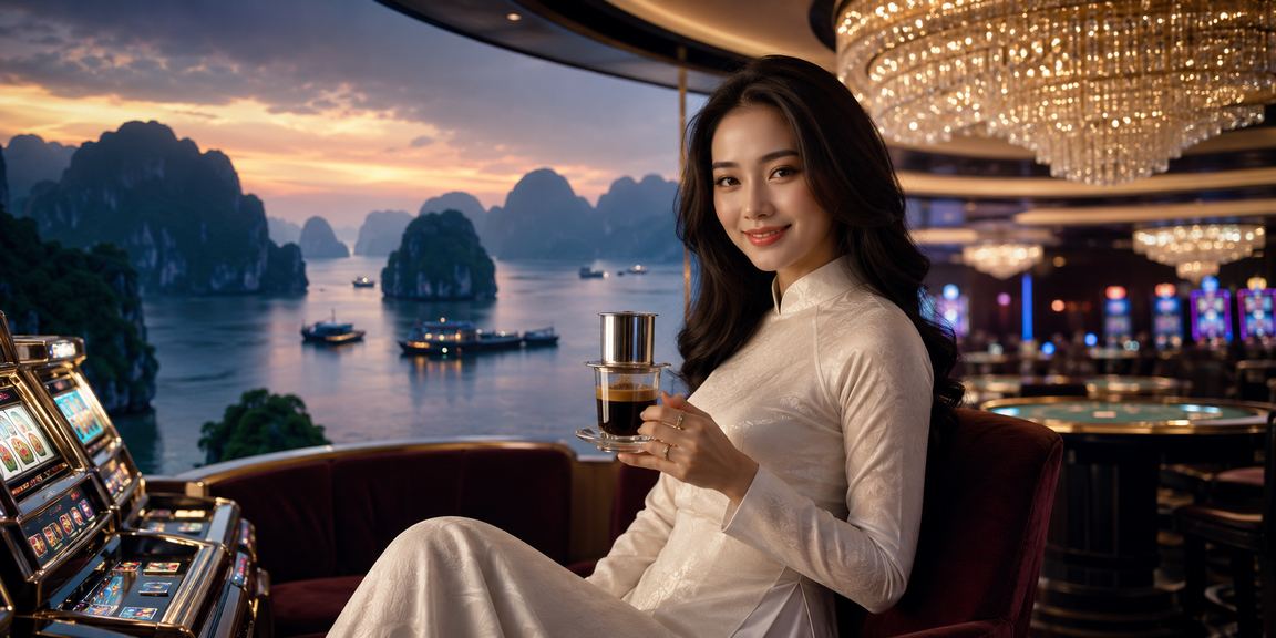 Người chơi slots jackpot tại vịnh Hạ Long với khung cảnh thiên nhiên hùng vĩ