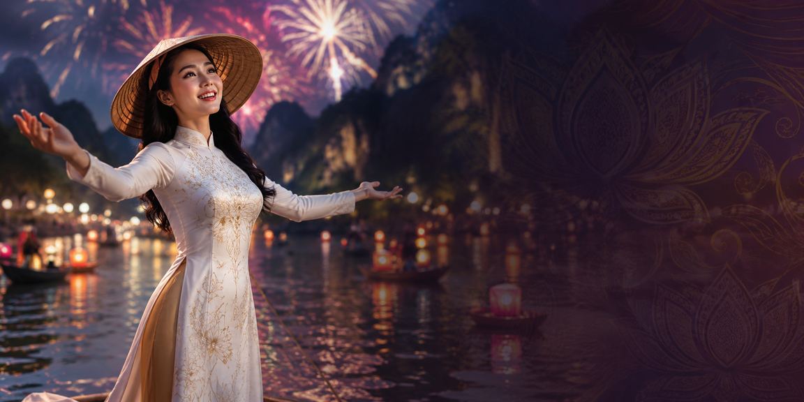 Phong cảnh Ninh Bình với nón lá truyền thống gợi nhớ không khí VIP bonus đặc biệt
